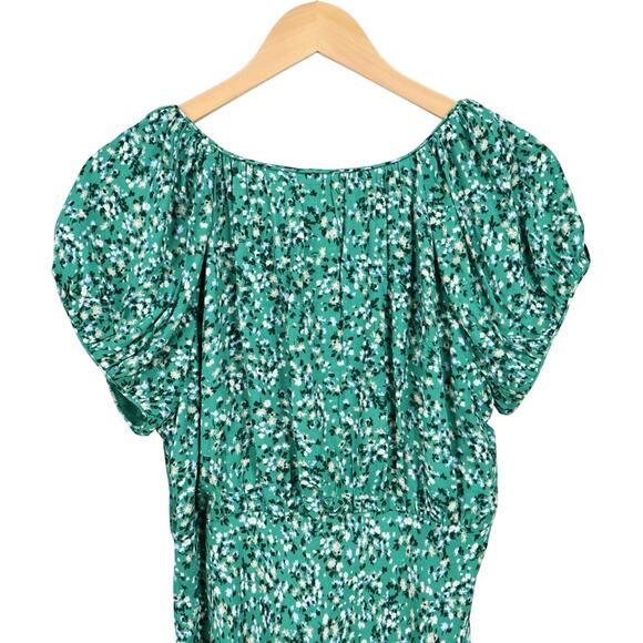 NWT Madewell Ruched Scoopneck Crepe Midi Dress In Floral Kelly Green Size 10 - Picture 7 of 11